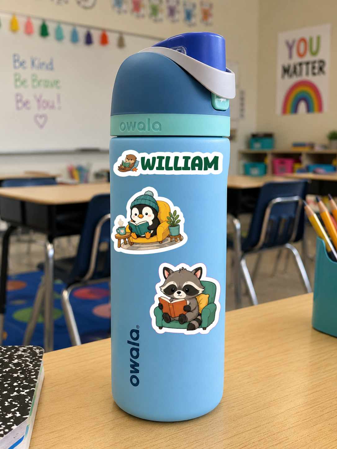 Personalized Reading Animal Name Labels for Kids, Waterproof School Stickers, Book Lover Sticker Sheet & Optional Iron-On Clothing Labels