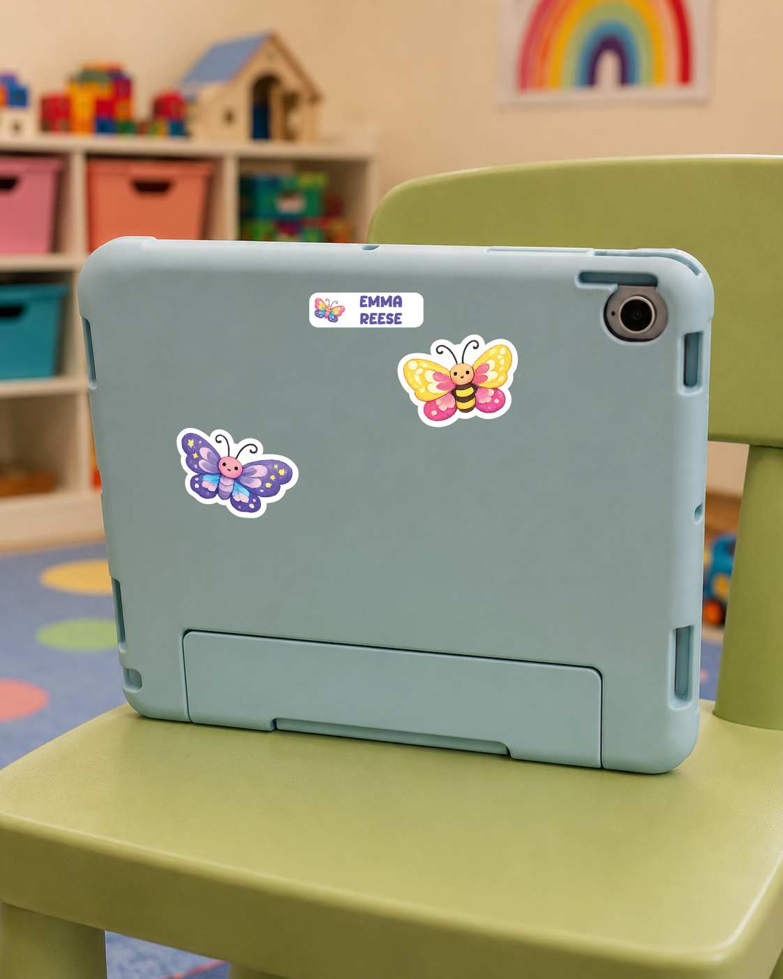 Personalized Rainbow Butterfly Name Labels for Kids, Waterproof School Stickers, Cute Butterfly Sticker Set, Water Bottle & Lunch Box Labels