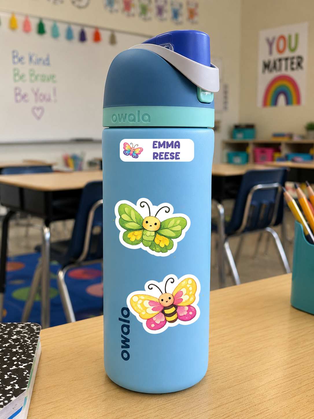 Personalized Rainbow Butterfly Name Labels for Kids, Waterproof School Stickers, Cute Butterfly Sticker Set, Water Bottle & Lunch Box Labels