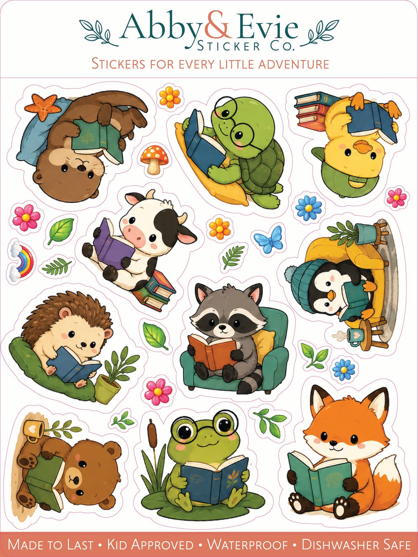Personalized Reading Animal Name Labels for Kids, Waterproof School Stickers, Book Lover Sticker Sheet & Optional Iron-On Clothing Labels