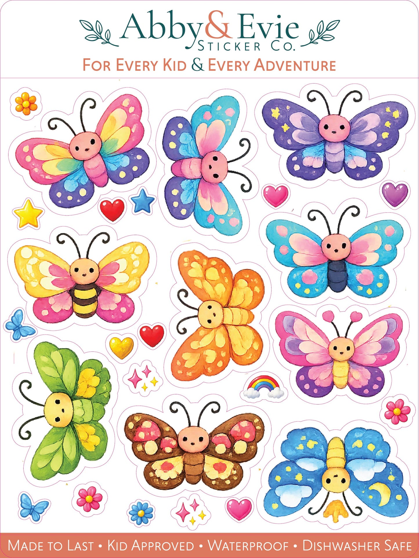 Personalized Rainbow Butterfly Name Labels for Kids, Waterproof School Stickers, Cute Butterfly Sticker Set, Water Bottle & Lunch Box Labels